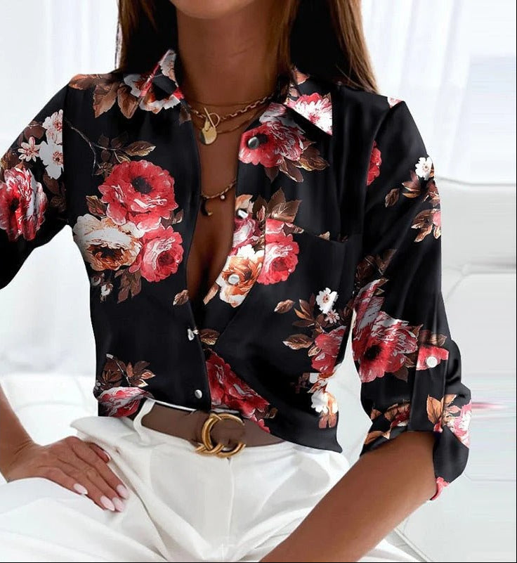 Callista | Blouse Dames - Reverskraag Zwart & Rood