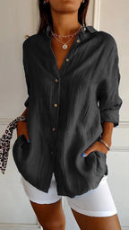 Yvaine | Blouse Dames - Lange Mouwen Relaxed Fit Zwart