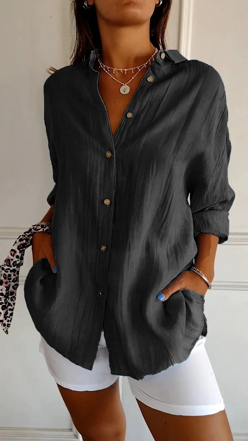 Yvaine | Blouse Dames - Lange Mouwen Relaxed Fit Zwart