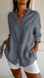 Yvaine | Blouse Dames - Lange Mouwen Relaxed Fit Grijs