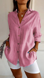 Yvaine | Blouse Dames - Lange Mouwen Relaxed Fit Roze
