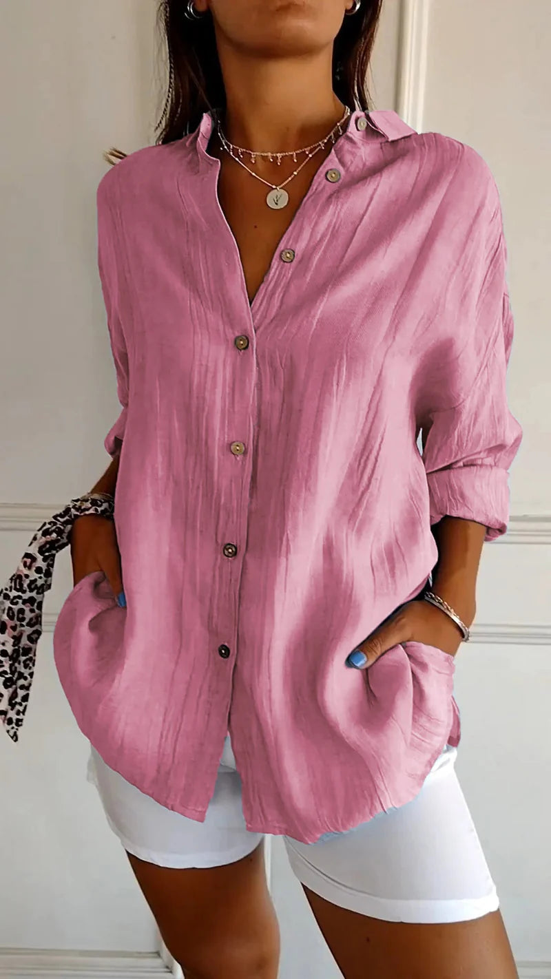 Yvaine | Blouse Dames - Lange Mouwen Relaxed Fit Roze
