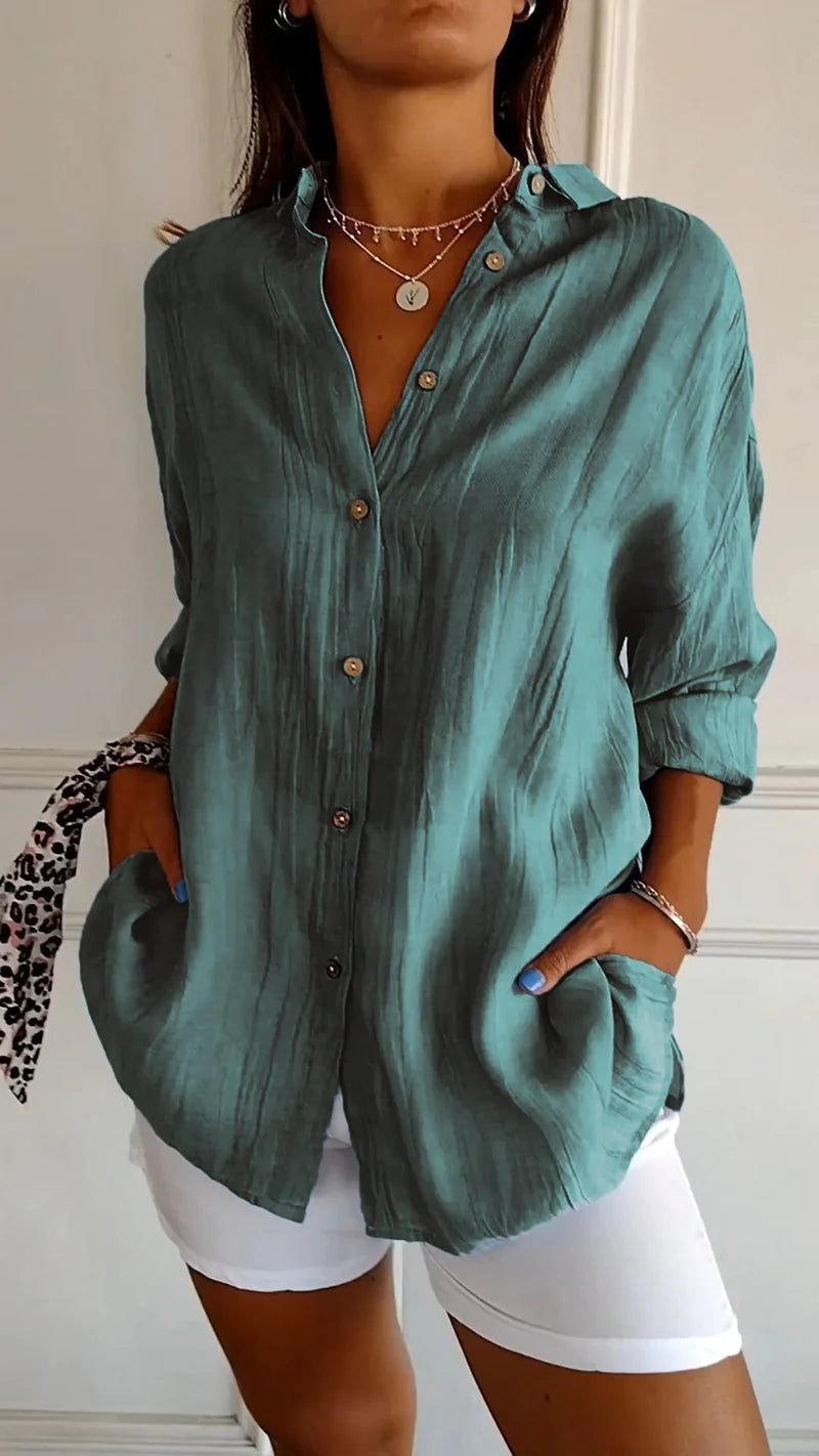 Yvaine | Blouse Dames - Lange Mouwen Relaxed Fit Lichtgroen