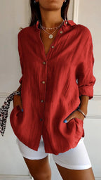 Yvaine | Blouse Dames - Lange Mouwen Relaxed Fit Rood