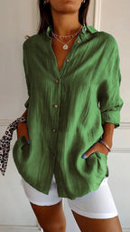 Yvaine | Blouse Dames - Lange Mouwen Relaxed Fit Groen