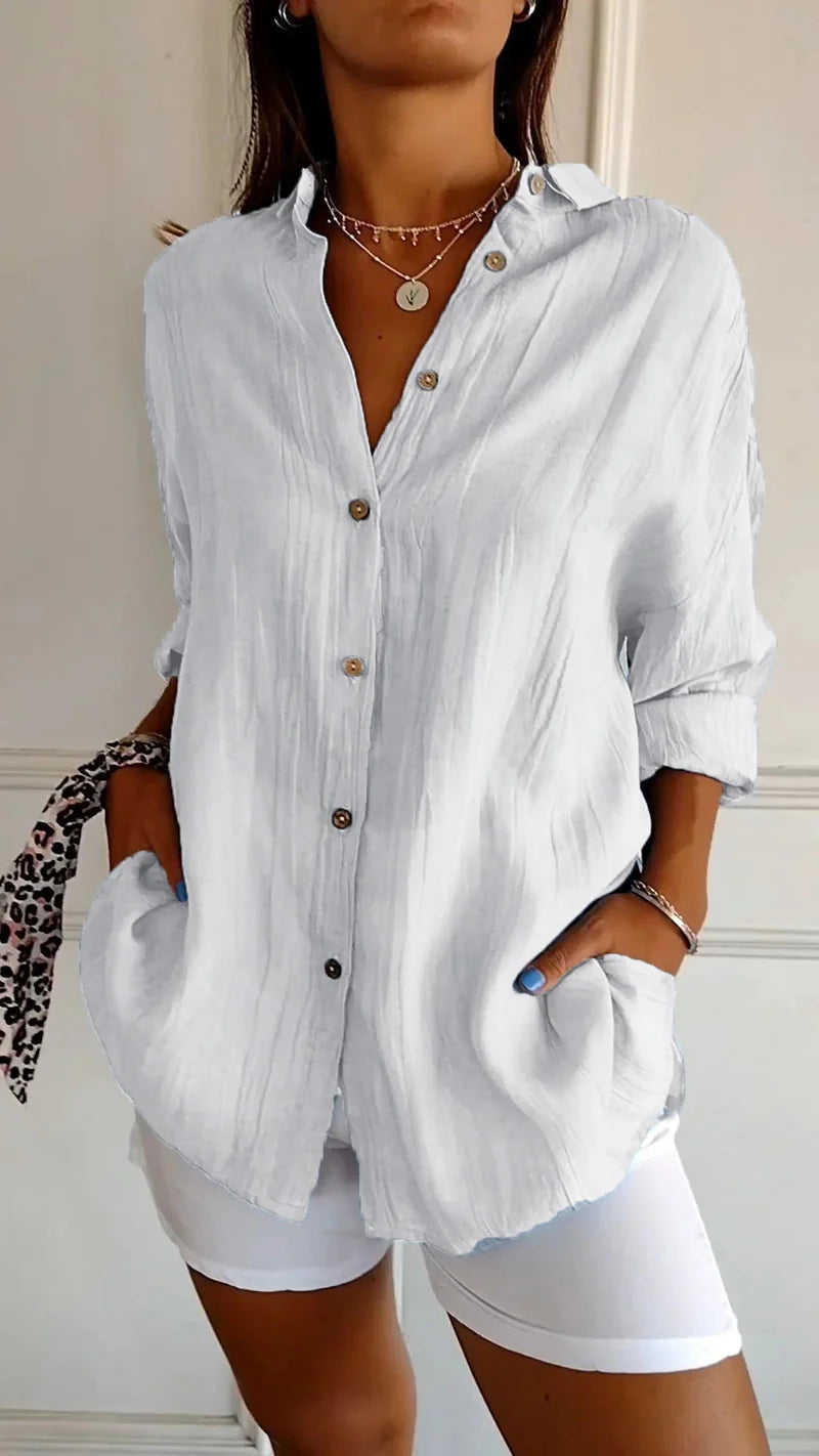 Yvaine | Blouse Dames - Lange Mouwen Relaxed Fit Wit