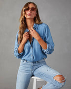 Luna | Overhemd Dames - Blauw Denim Katoen - Casual