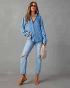 Luna | Overhemd Dames - Blauw Denim Katoen - Casual