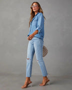 Luna | Overhemd Dames - Blauw Denim Katoen - Casual
