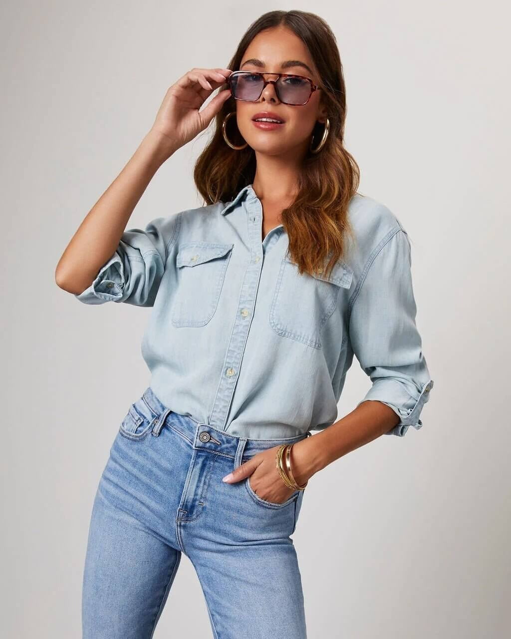 Luna | Overhemd Dames - Blauw Denim Katoen - Casual