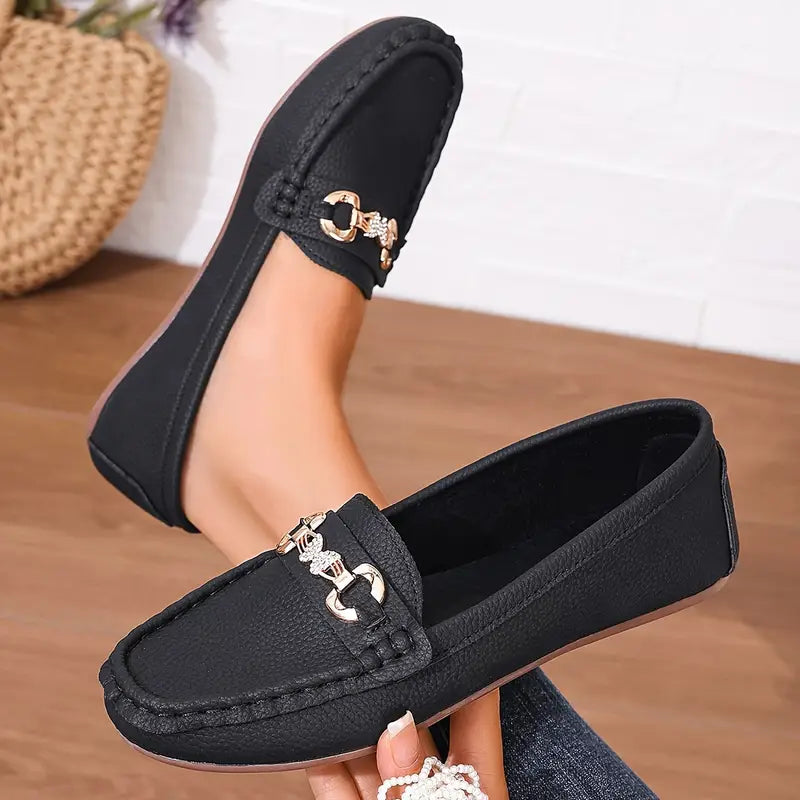 Luna | Dames Loafers - Zwart met Kettingdetail, Elegant en Comfortabel