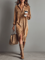 Luna | Dames Midi-jurk - Zachte Corduroy, Casual Jurk Bruin