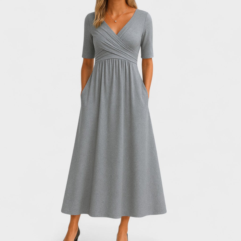 Luna | Dames Midi Jurk - Ademend Polyester, Flatterend Ontwerp Grijs