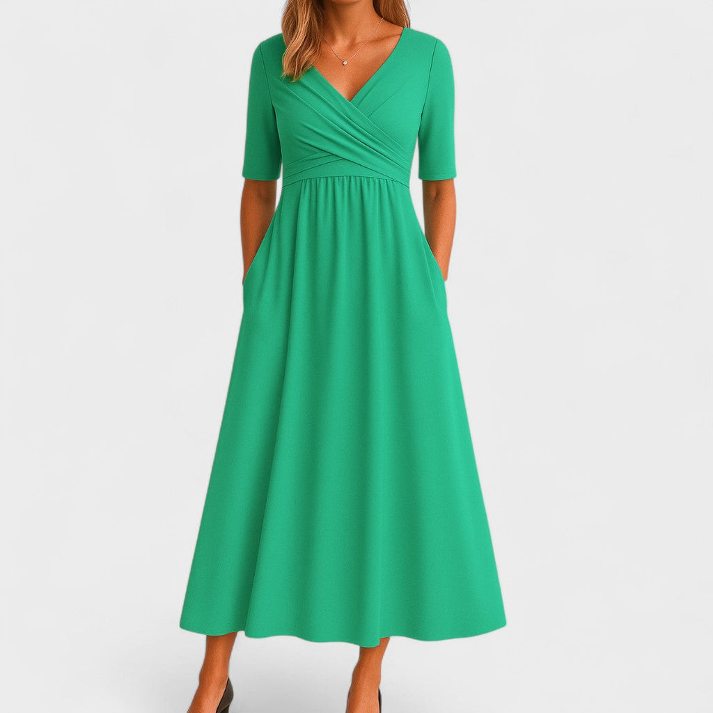 Luna | Dames Midi Jurk - Ademend Polyester, Flatterend Ontwerp Groen