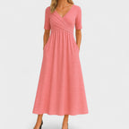 Luna | Dames Midi Jurk - Ademend Polyester, Flatterend Ontwerp Roze