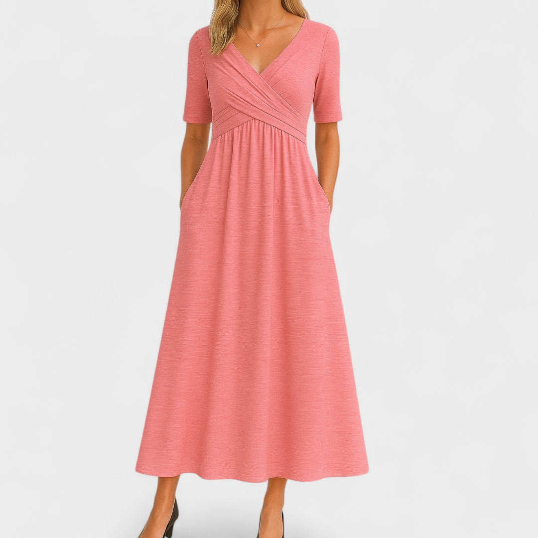 Luna | Dames Midi Jurk - Ademend Polyester, Flatterend Ontwerp Roze