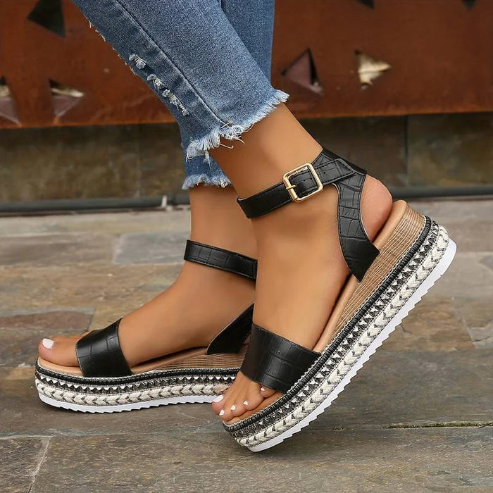 Luna | Dames Sandalen - Comfortabele Platformzool met Verstelbaar Enkelbandje Zwart