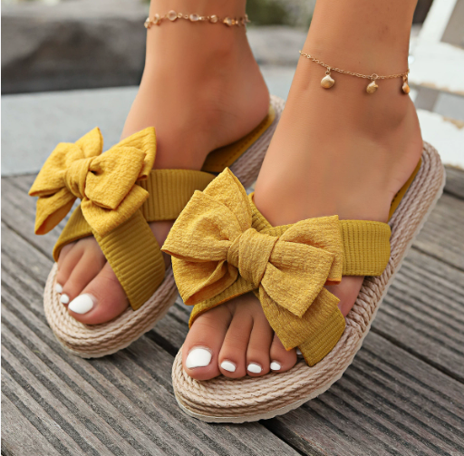 Luna | Dames Sandalen - Touwzool met Oversized Strikdetail Geel
