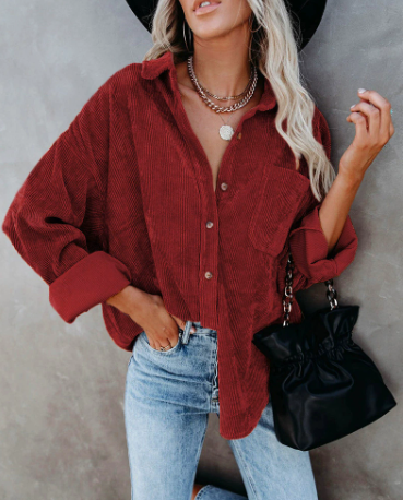 Isolde | Overhemd Dames - Oversized, Zachte Structuurstof, Casual Rood