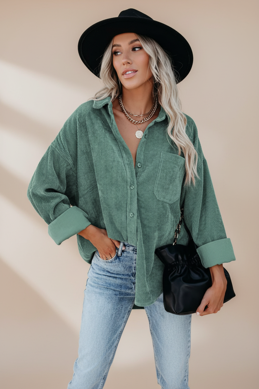 Isolde | Overhemd Dames - Oversized, Zachte Structuurstof, Casual Groen