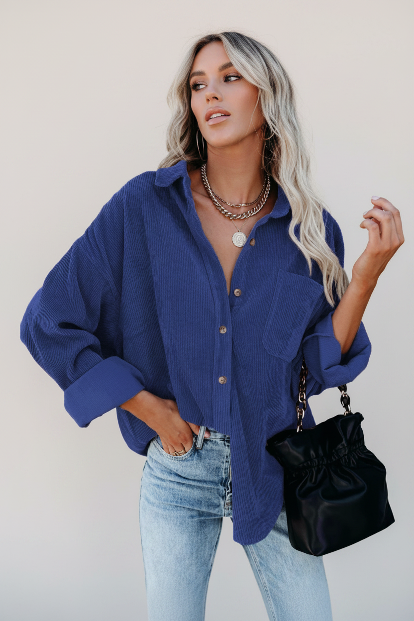 Isolde | Overhemd Dames - Oversized, Zachte Structuurstof, Casual Blauw