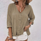 Novali | Knoopblouse Dames - Stoffenmix - Relaxed Khaki