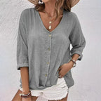 Novali | Knoopblouse Dames - Stoffenmix - Relaxed Grijs