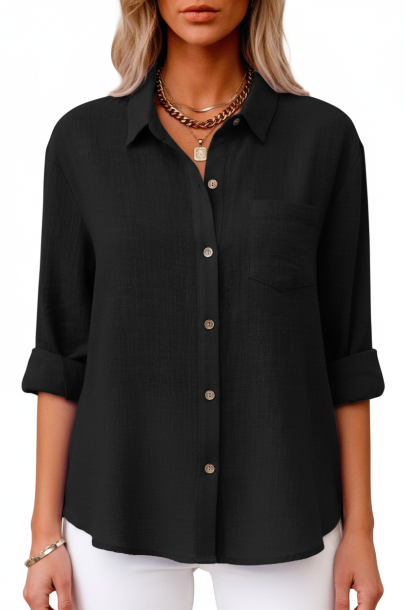 Amara | Blouse Dames - Stoffenmix Zwart