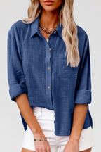 Amara | Blouse Dames - Stoffenmix Blauw