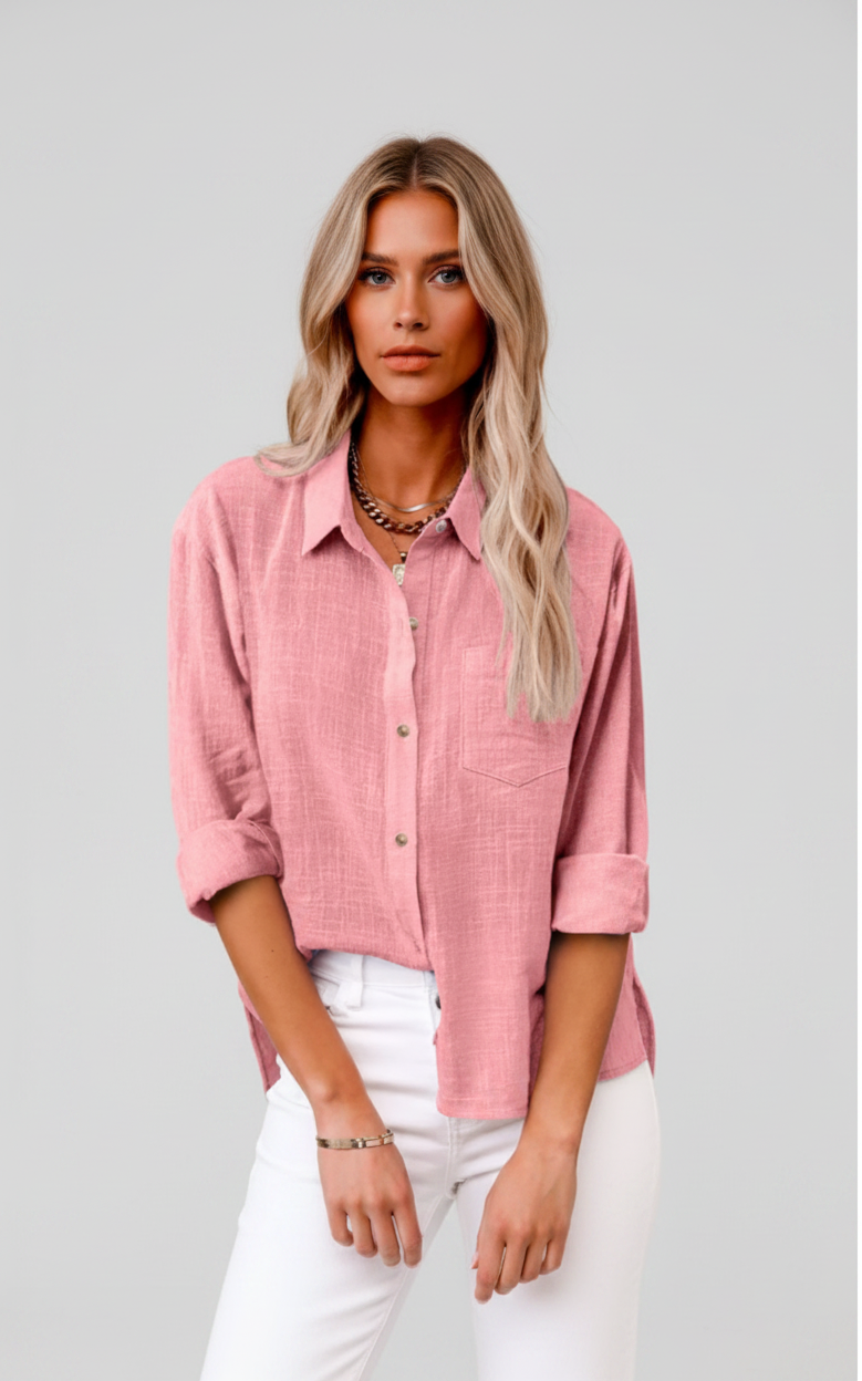 Amara | Blouse Dames - Stoffenmix Roze