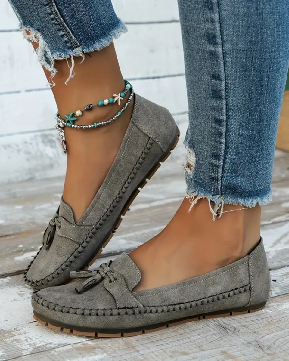 Luna | Vrouwen Instaploafers - Gedempte Binnenzool Met Strikdetail Grijs