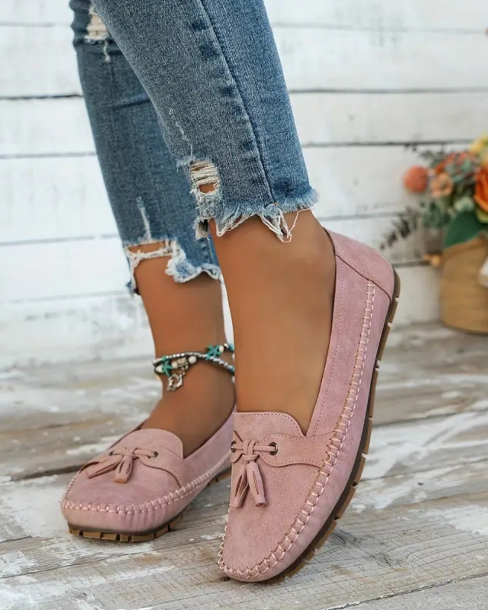 Luna | Vrouwen Instaploafers - Gedempte Binnenzool Met Strikdetail Roze