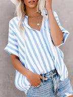 Thalassa | Blouse Dames - Gestreept Lichtblauw