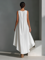 Mia | Dames Midi-Jurk - 100% Linnen, Mouwloos Asymmetrische Zoom