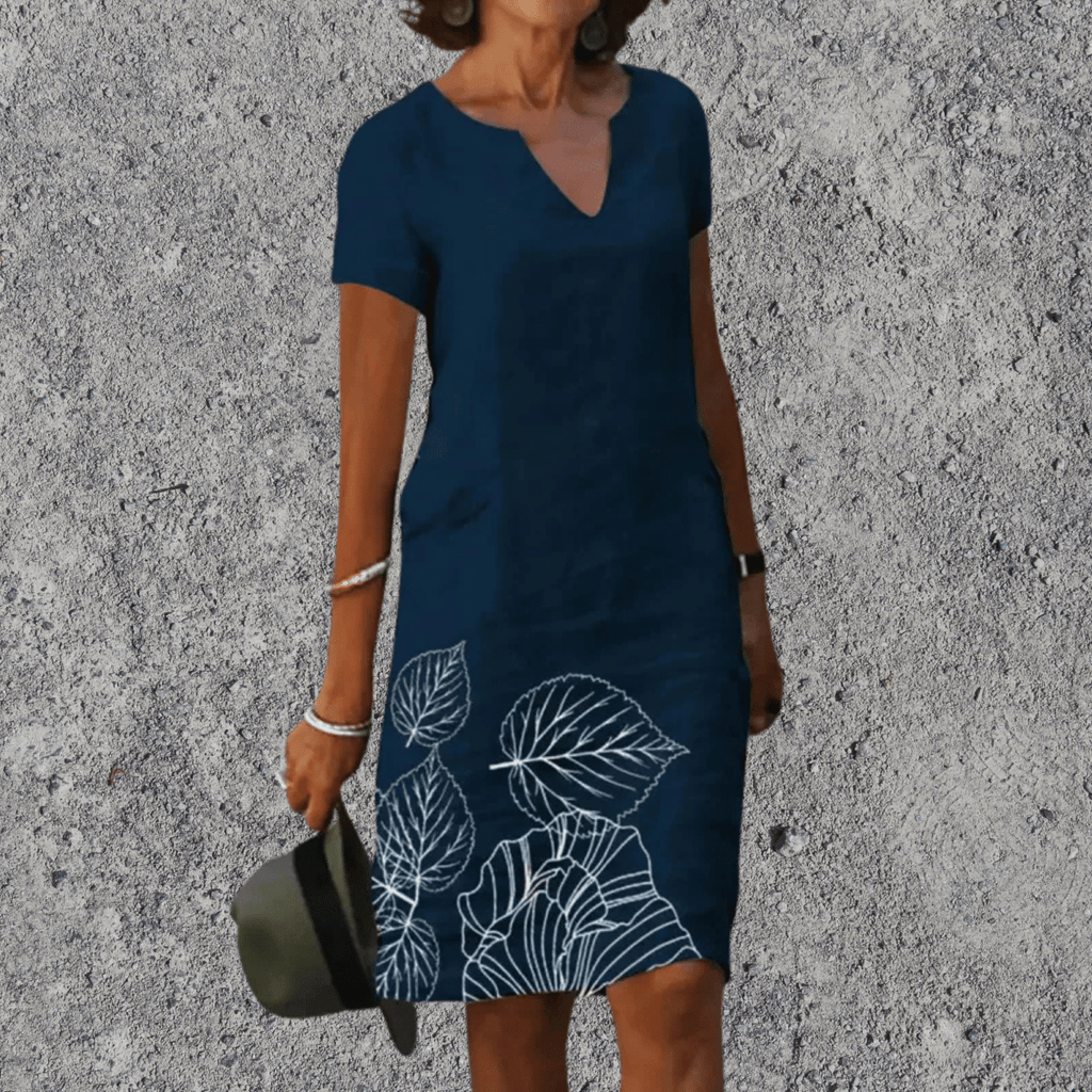 Sephira | Midi Jurk met Luchtig Draagcomfort en V-hals Donkerblauw