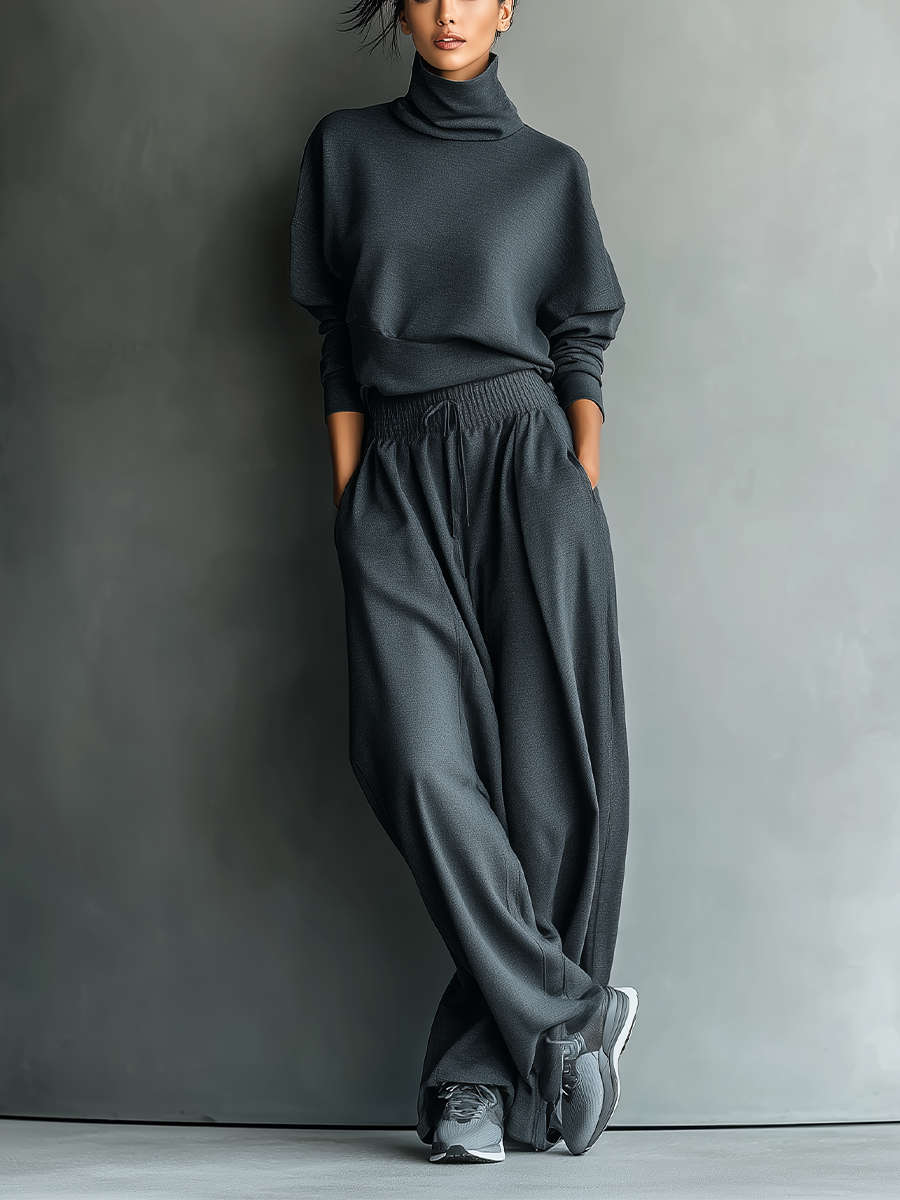 Mila | Comfy Set Dames - Gebreide Tweedelige Set, Antraciet Casual