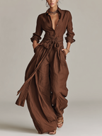 Mila | Dames Jumpsuit - Katoen-Linnen Mix, Elegante Stijl Bruin