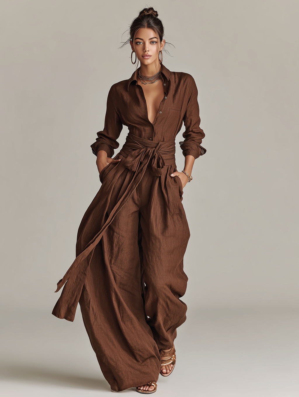 Mila | Dames Jumpsuit - Katoen-Linnen Mix, Elegante Stijl