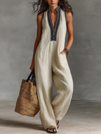 Mila | Dames Jumpsuit - Linnenmix, Minimalistisch en Mouwloos