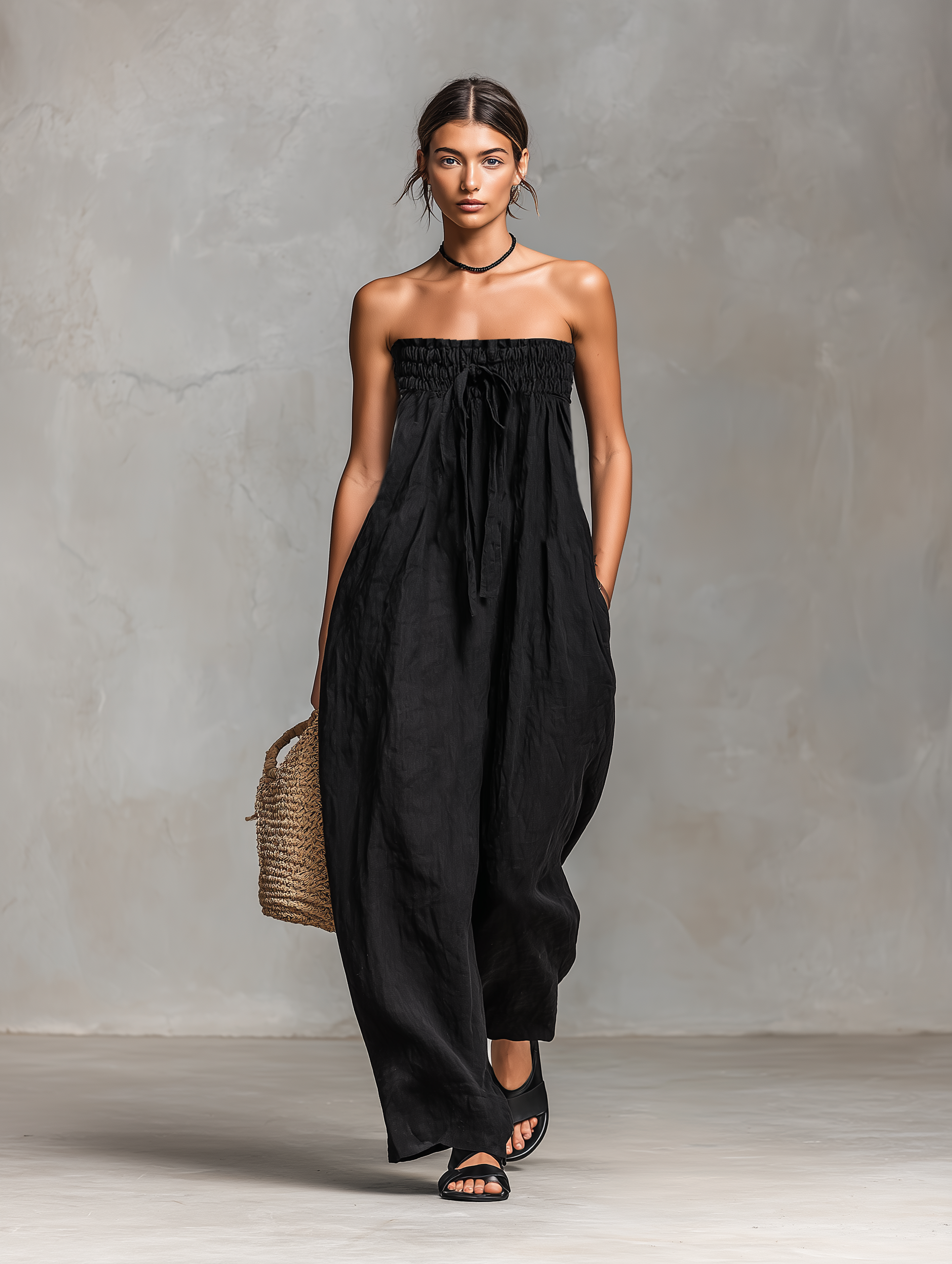 Mila | Dames Jumpsuit - Linnenmix, Strapless Design