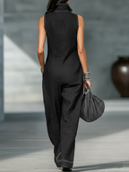 Mila | Dames Jumpsuit - Losse Pasvorm, Zwart met Witte Bies