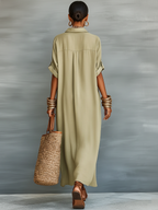 Mila | Lange Dames Jurk - Ademend Linnenmix, Casual Maxi Overhemdstijl