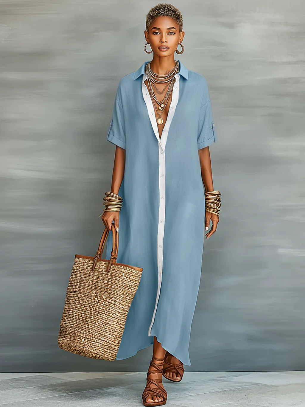 Mila | Lange Dames Jurk - Ademend Linnenmix, Casual Maxi Overhemdstijl Blauw