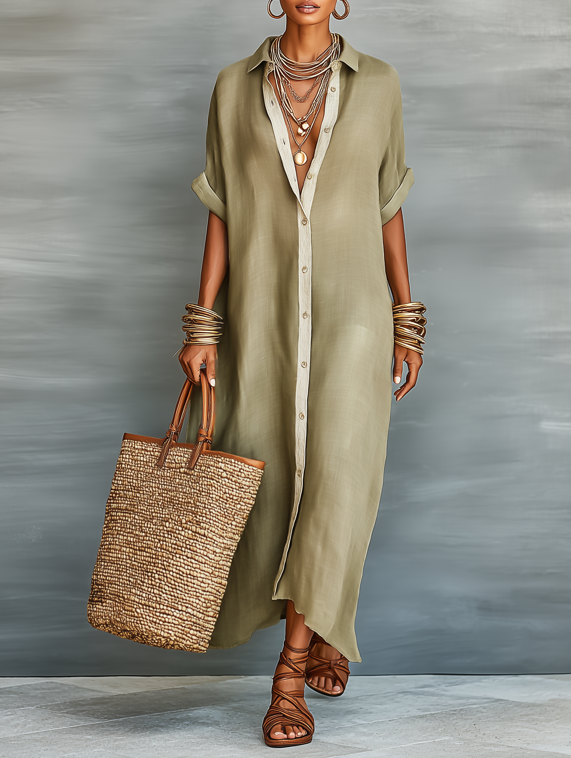 Mila | Lange Dames Jurk - Ademend Linnenmix, Casual Maxi Overhemdstijl