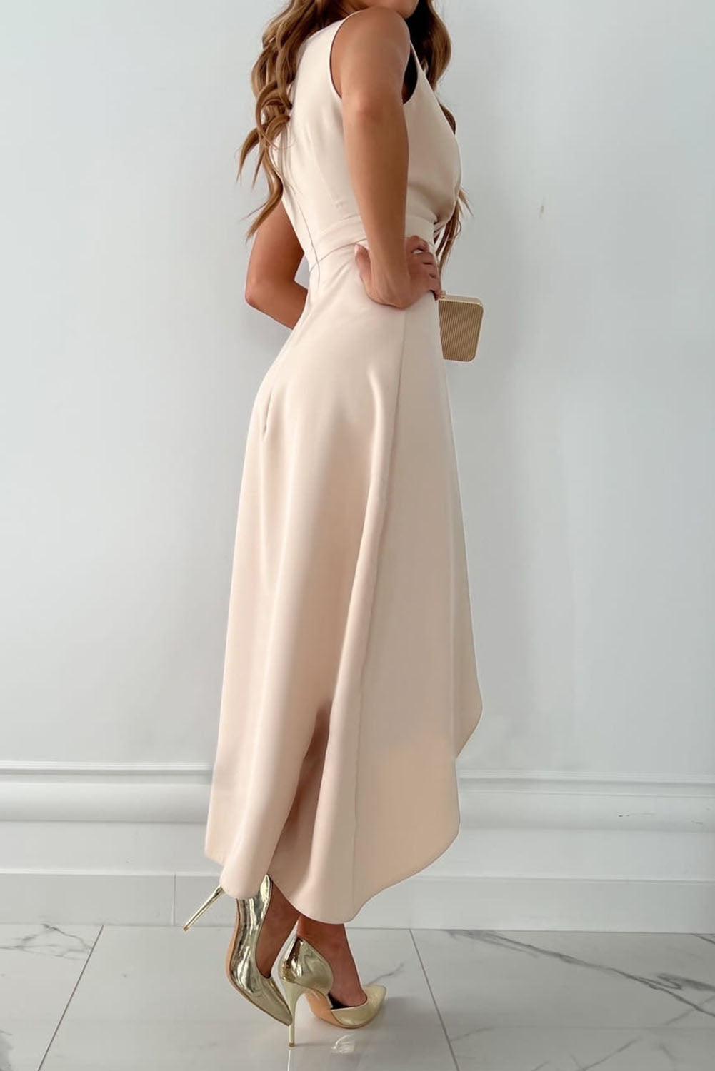 Mila | Dames Lange Jurk - Mouwloos, V-hals, Asymmetrische Zoom