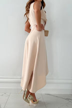 Mila | Dames Lange Jurk - Mouwloos, V-hals, Asymmetrische Zoom