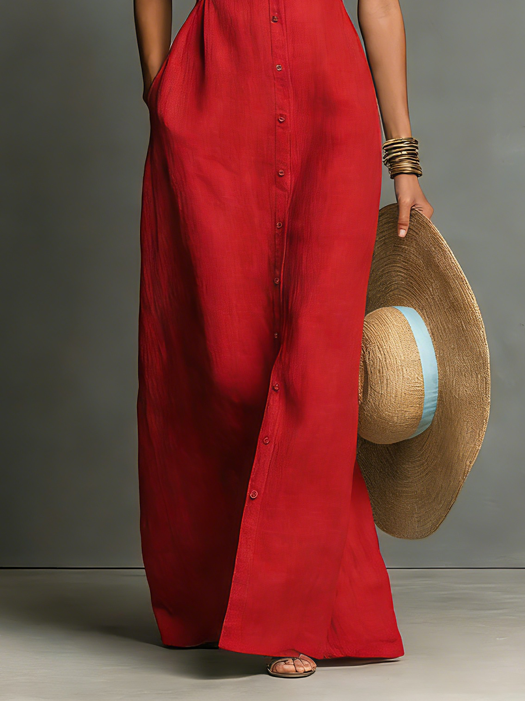 Mila | Dames Lange Zomerjurk - Ademend Linnenmix, Mouwloos