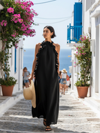 Mila | Dames Lange Zomerjurk - Ademend Linnenmix met Ruches