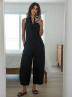 Mina | Dames Jumpsuit - Ademend Linnenmix, Mouwloos Design