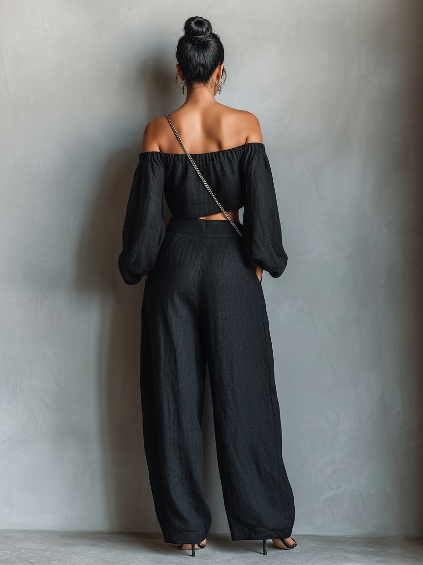 Mina | Dames Set - Linnenmix, Strapless Blouse en Wijde Broek